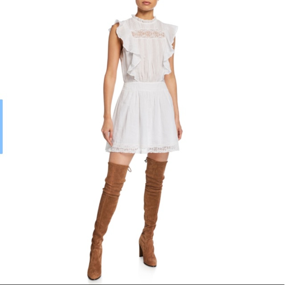 FRAME Lace Pintuck Short Dress with Ruffles